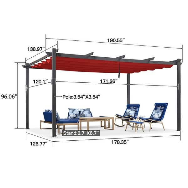 dimension image slide 12 of 21, PURPLE LEAF Gazebo Outdoor Retractable Modern Large Size Pergola w Lights