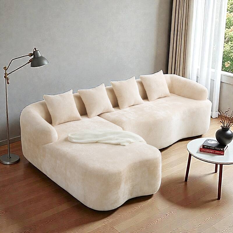 Full Compression L Shaped Sectional Sofa with Curved Chaise, Modular Chenille Couch for Apartment Living Room
