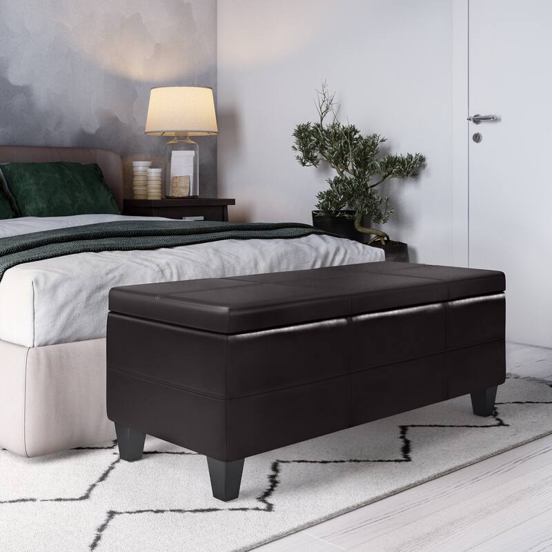 WYNDENHALL Halsey 48 inch Wide Contemporary Rectangle Ottoman Bench in Faux Leather - Tanners Brown