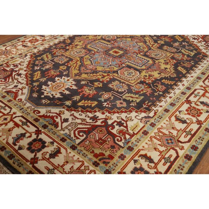 Charcoal Gray Heriz Serapi Indian Area Rug Handmade Wool Carpet - 7'10"x 9'11"