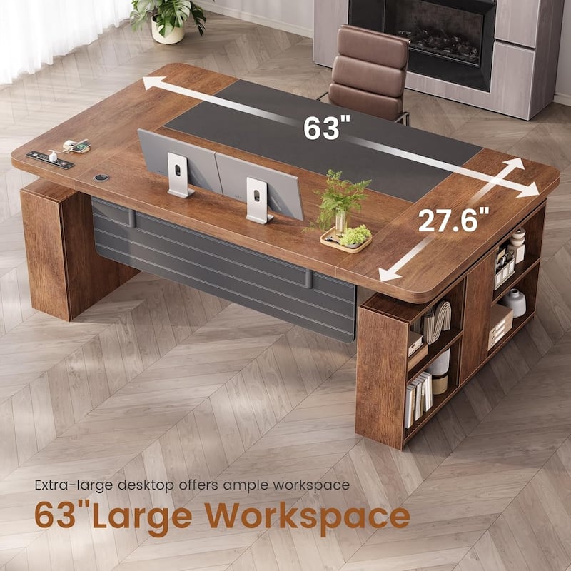 63" Executive Standing Desk Storage Executive Height Adjustable Desk