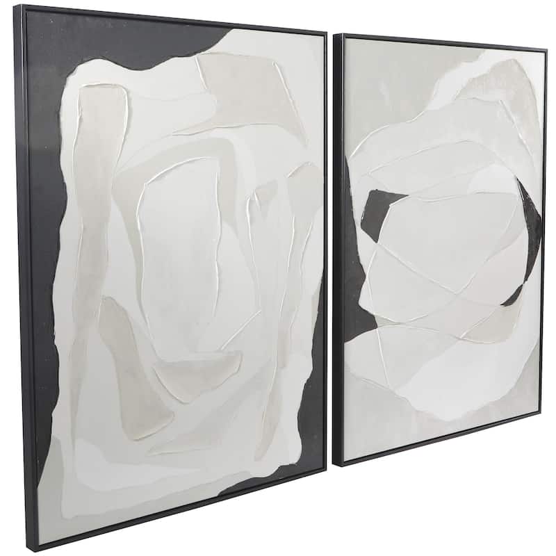 Canvas Abstract Framed Wall Art with Black Frame - Set of 2 White - Roche River Decor