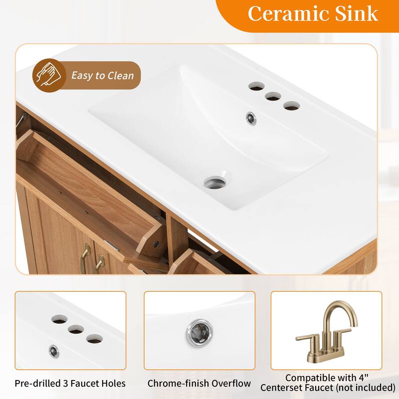 GDFStudio - Avalon Modern Freestanding Bathroom Vanity with Ceramic Sink & Soft Close Multi-Storages