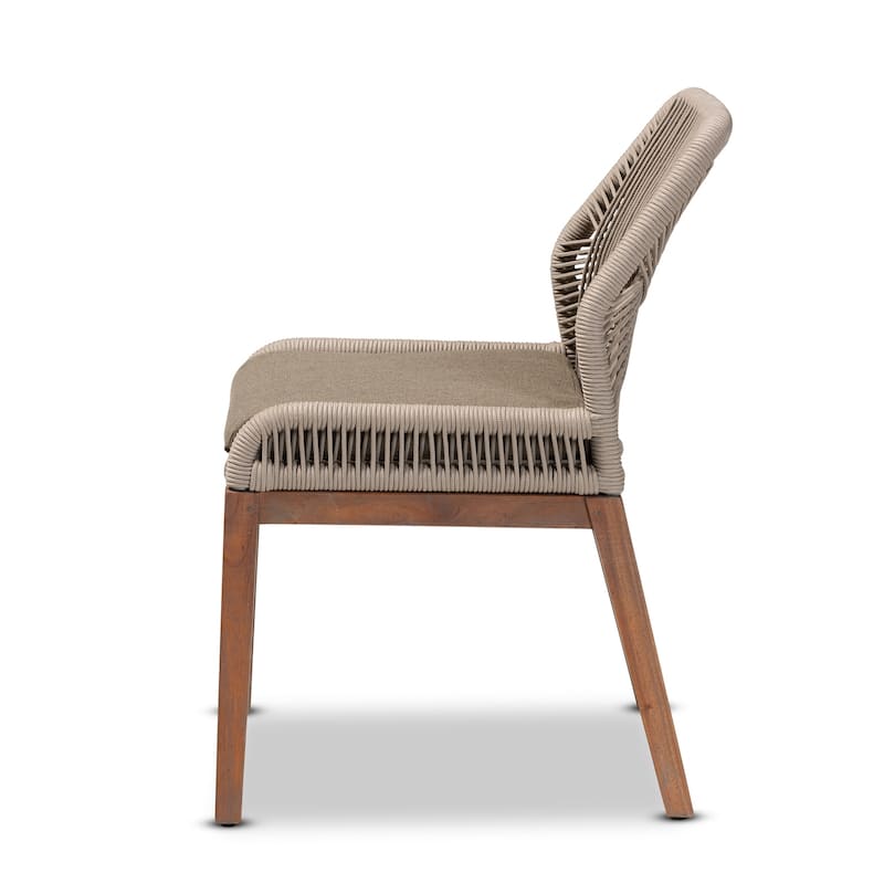 Modern Dining Chair - Grey Woven Rope Accent Chair - Mid Century Style Side Chair - Mahogany Frame