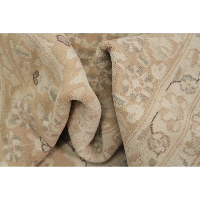 Hand Knotted Oriental 100% Wool Carpet Traditional Floral Beige & Ivories Kerman Area Rug - 12' 10'' X 9' 7''