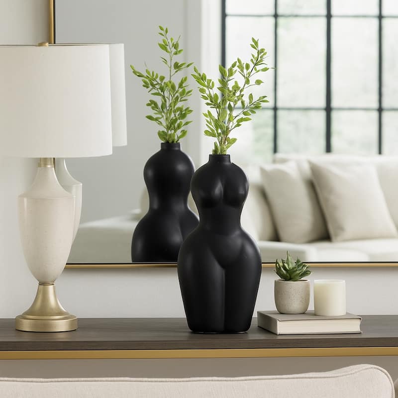 Contemporary Torso Vase - Sculptural Body Form Vase for Home Decor - Solid Black