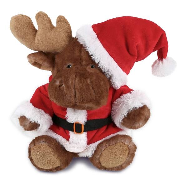 slide 2 of 6, DolliBu Santa Brown Sitting Moose Stuffed Animal Toy with Santa Outfit - 10 inches