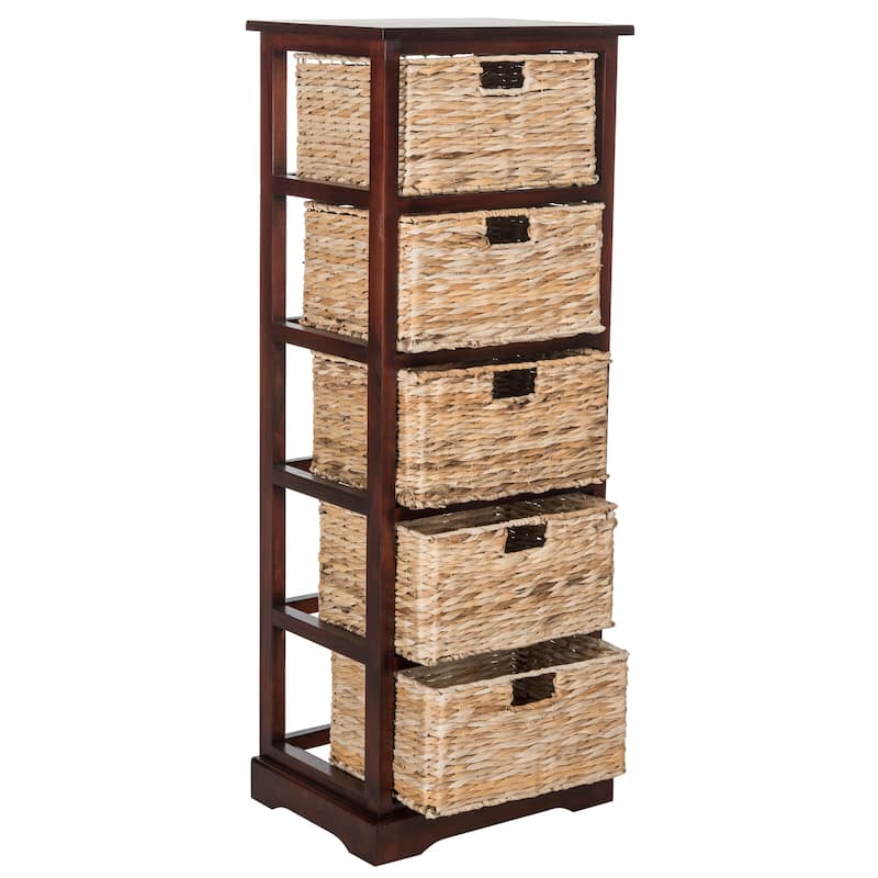 SAFAVIEH Faith Distressed Black 5-Drawer Wicker Basket Storage Tower - 17.3" x 13.4" x 46.1" - 17Wx13Dx46H