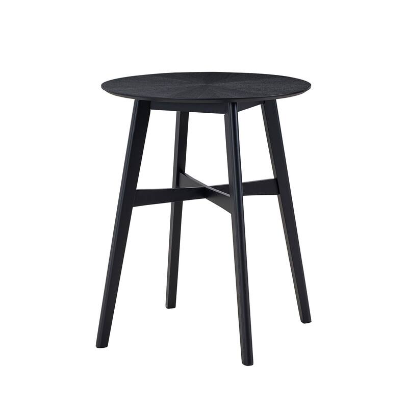 31.5" Oversize Round Bar Table, High-Top Wooden Dining Table with Crossbar, Black MDF Top for Pub & Living Room - Black