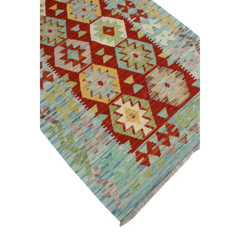 Flatweave Mohigul Red/Blue Rug - 3'3" x 5'0"