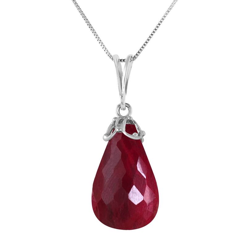 14.8 Carat 14K Solid Gold Elegant Necklace Briolette Natural Ruby - 20 Inch - White