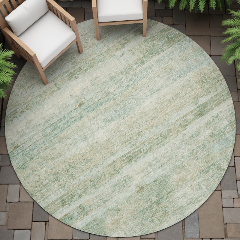 Machine Washable Indoor/Outdoor Watercolor Ombre Chantille Rug - Green - 8' x 8'