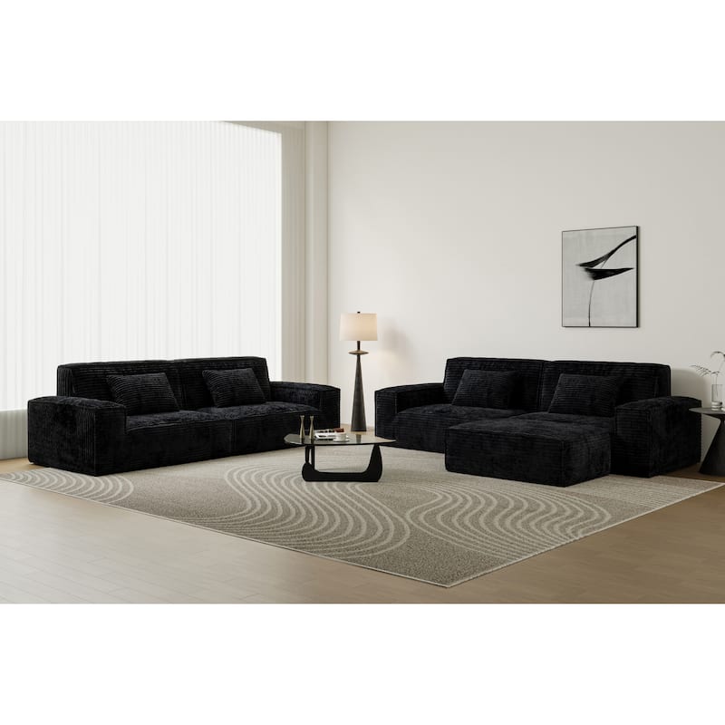 Anmytek Plush Modern Large Striped Fabric Vacuum Compressed Full Sponge High Rebound No-Assembly Sofa