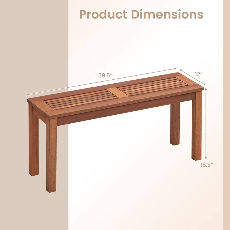 2-Seater Patio Backless Dining Bench with Breathable Slatted Seat - 39.5" x 12" x 18.5" (L x W x H)