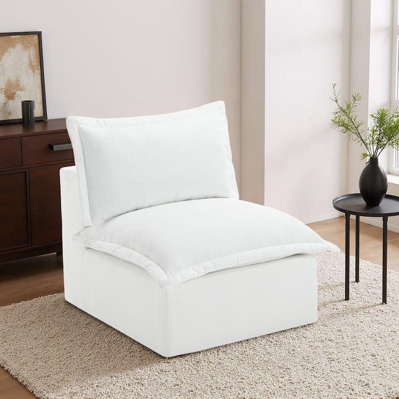 32"W Chenille Upholstered No Assembly Armless Accent Chair - Beige