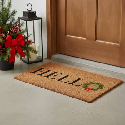 HomeRoots 17" X 29" Brown Black And Green Christmas Outdoor Coir Door Mat - 17.00' X '29.00