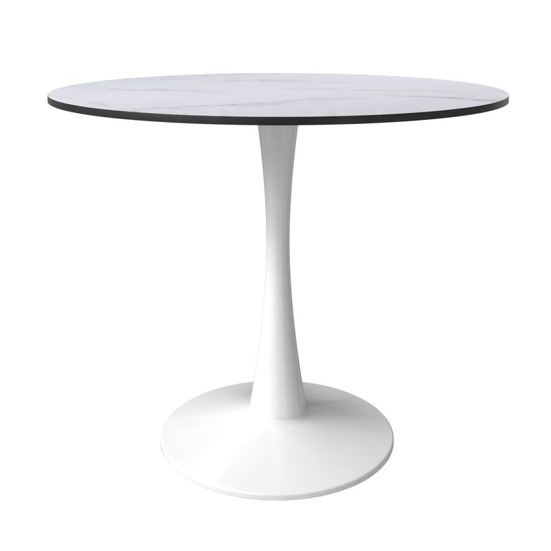 Bristol 35 Inch Mid Century Modern Round Dining Table, Wood Top & Glossy Iron Pedestal Base for Kitchen & Dining Room