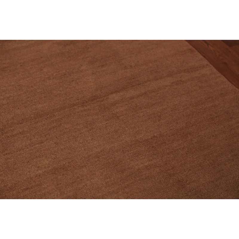 Brown Gabbeh Modern Area Rug Hand-Knotted Wool Carpet - 4'11" x 6'6"