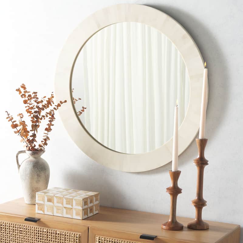 SAFAVIEH Home Sabi 29.2-inch Round Antique Ivory/Faux Bone Resin/MDF Mirror - Antique Ivory/Faux Bone - 29.2"W x 0.75"D x 29.2"H