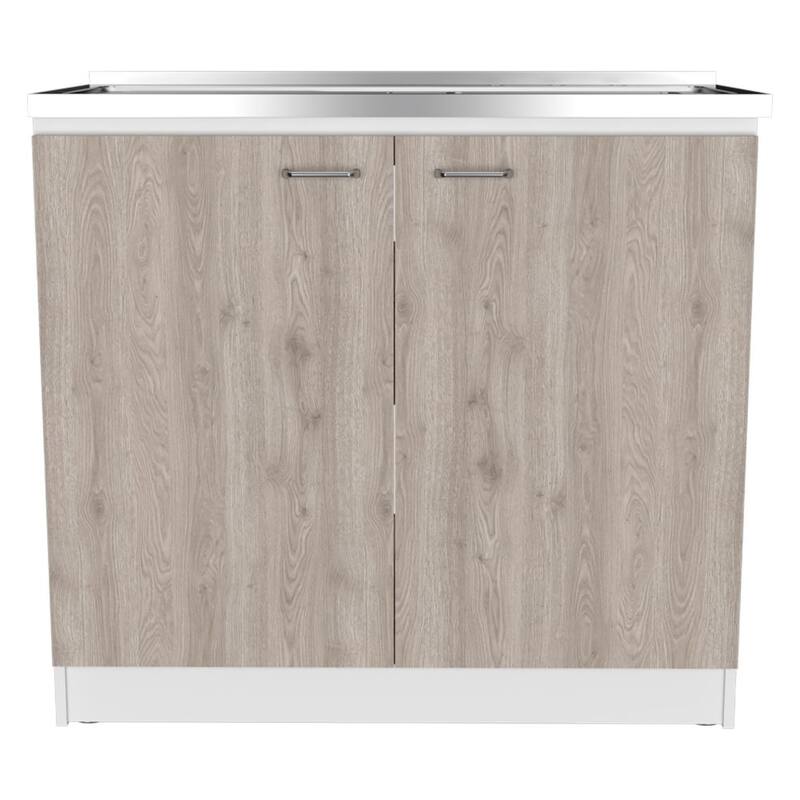 39-Inch Kitchen Sink Cabinet with Double Doors, Two Shelves, and Stainless Steel Top,Faucet Not Included