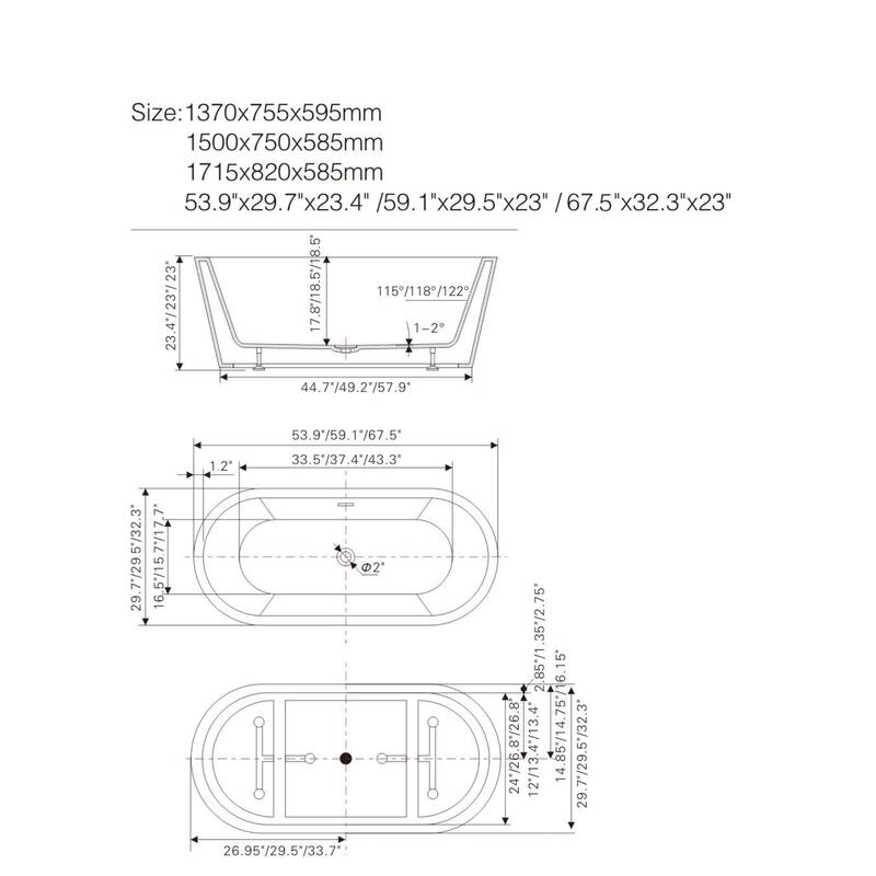 Vanity Art 67" Acrylic Freestanding Soaking Bathtub
