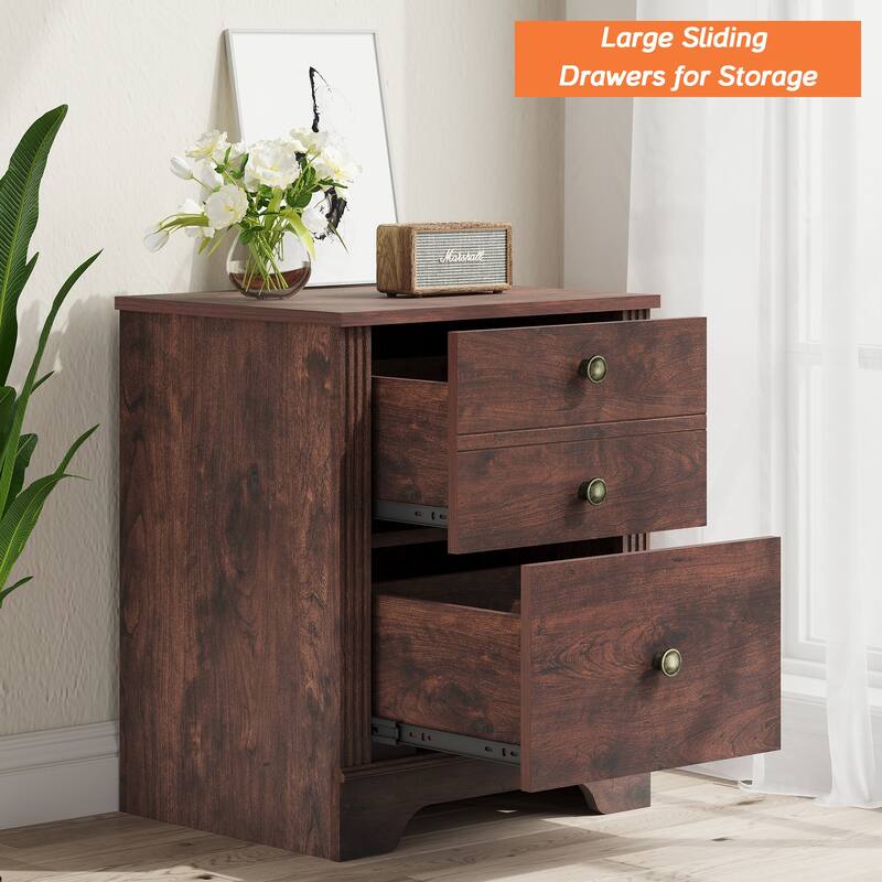 Bedroom Nightstand with Charging Station, Bedside Table with 2 Drawers