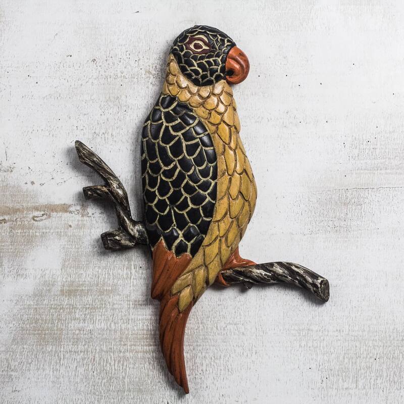 Novica Handmade Vibrant Plumage Wood Wall Sculpture