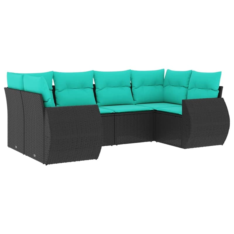 vidaXL 6 Piece Patio Sofa Set with Cushions Black Poly Rattan - 28 x 24.4 x 27.2