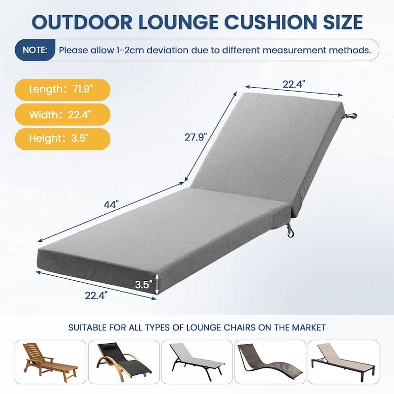 Pocassy 71x22" Outdoor Chaise Lounge Cushions with Zipper