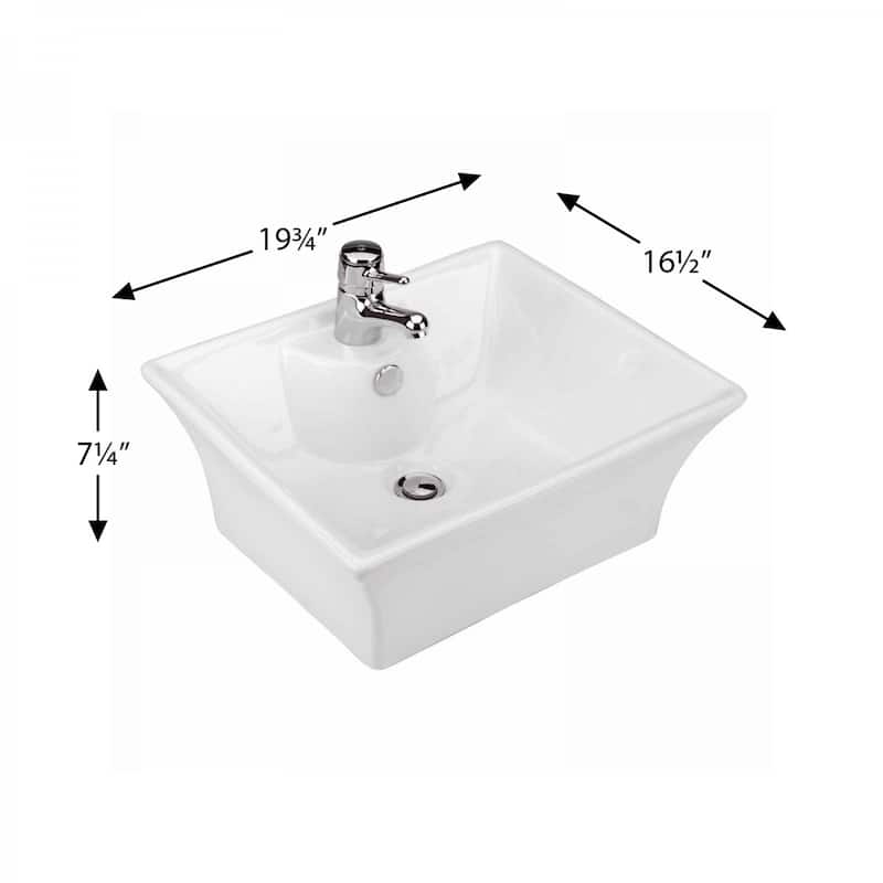 White Countertop Sink 19.75" Ceramic Square Sink with 1 Faucet Hole and Overflow Renovators Supply - N/A
