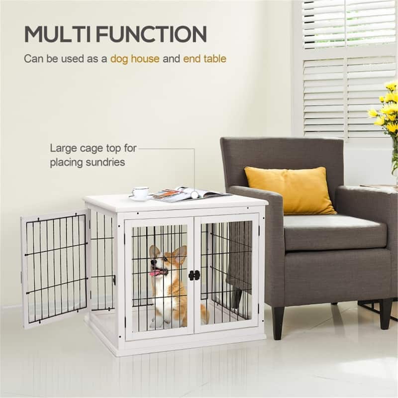 2-in-1 Small Pet Cage and End Table with Lockable Doors and Modern Design - 23" L x 32" W x 26" H