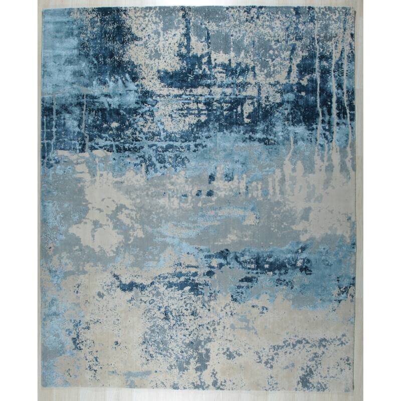 EORC Hand-Knotted Wool Hand-Crafted Rug, Ivory/Dark Teal | Elegant and Durable Area Rug for Enhancing the Comfort and St - 7.10 x 9.8 - Ivory / Dark Teal