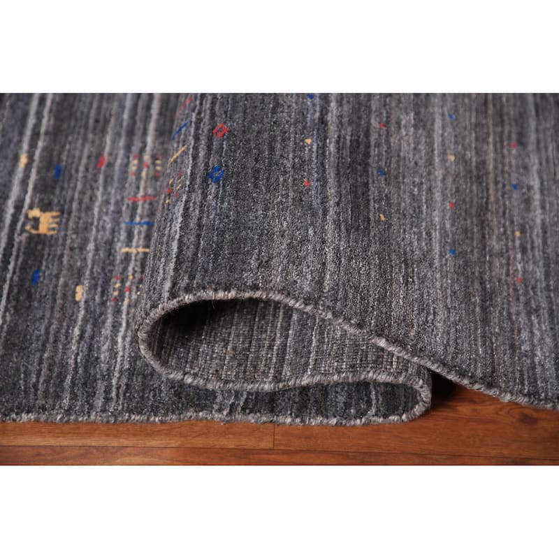 Striped Gabbeh Oriental Square Area Rug Hand-Knotted Wool Carpet - 8'1" x 7'10"