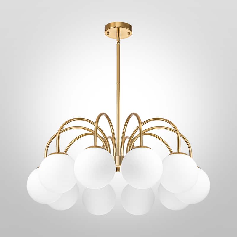6/ 10-light Mid-Century Modern Black/ Brasss Round Sputnik Glass Globe Bubble Chandelier with Frosted Opal Glass Globe