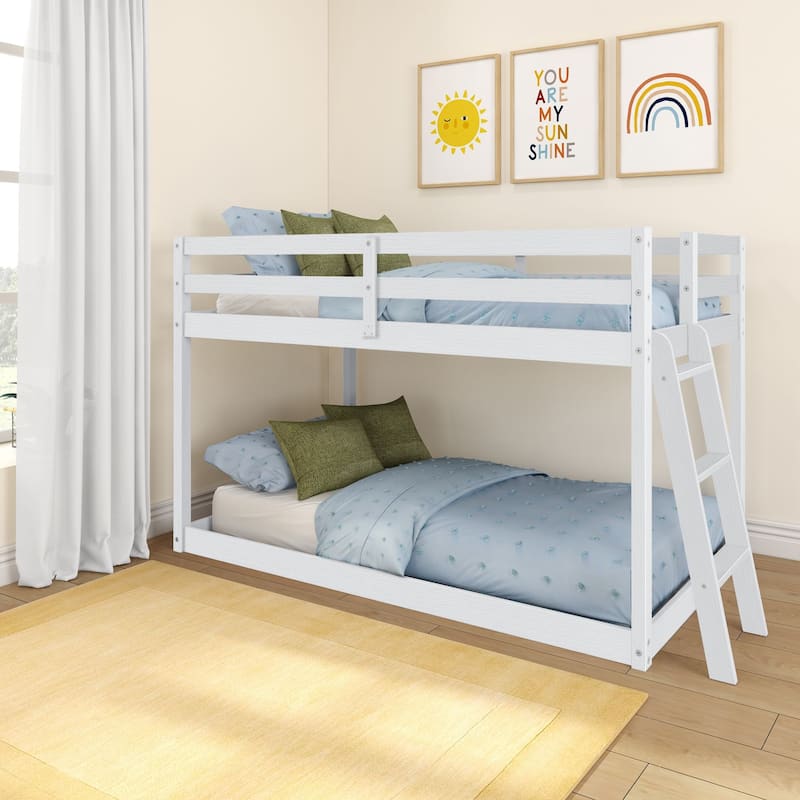 Now Furniture Low Bunk Bed for Kids, Twin over Twin - Textured White