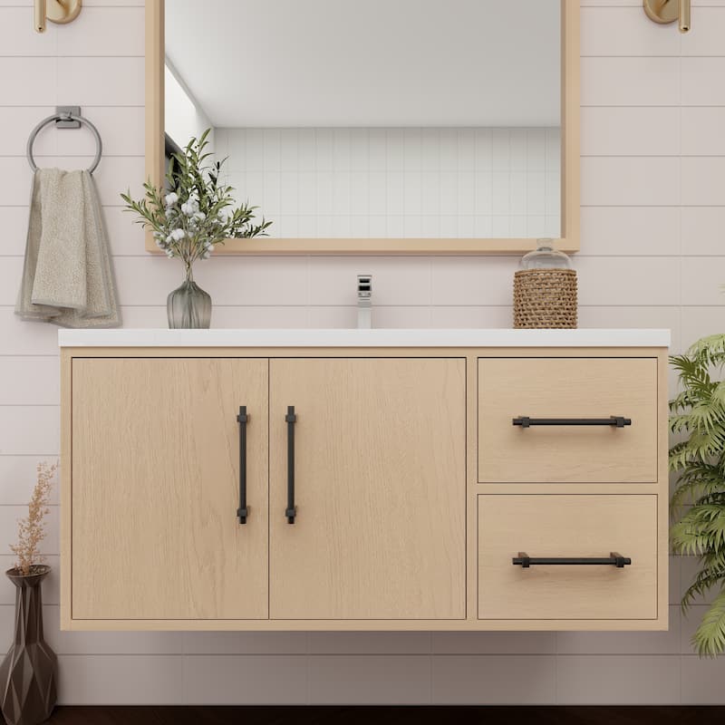 Victoria 42'' R Wall-mounted Vanity with Reinforced Acrylic Sink - 41.5 - Oak Finish - Yellow Oak