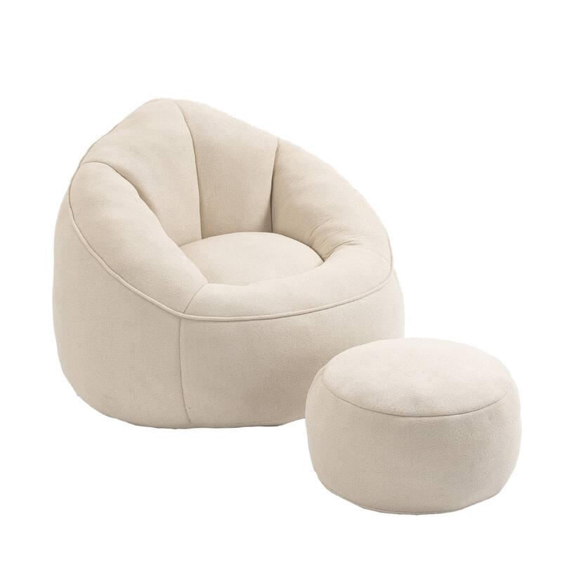High Pressure Foam Bean Bag Chair with Padded Foam Padding Compressed Bean Bag With Footrest - Beige