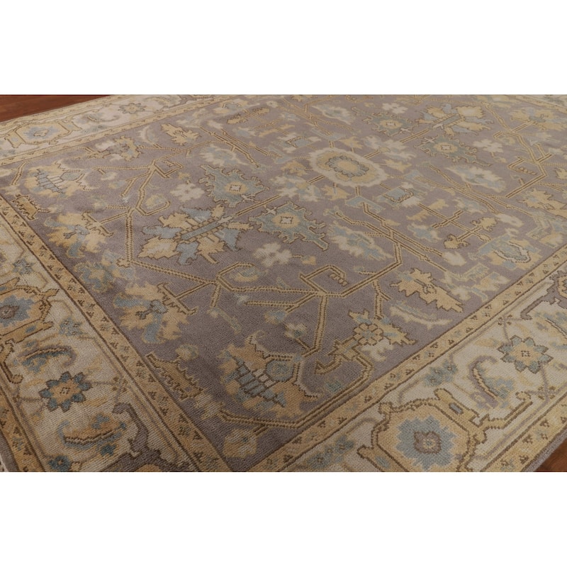 Gray Oushak Oriental Area Rug Hand-Knotted Wool Carpet - 7'6" x 10'6"