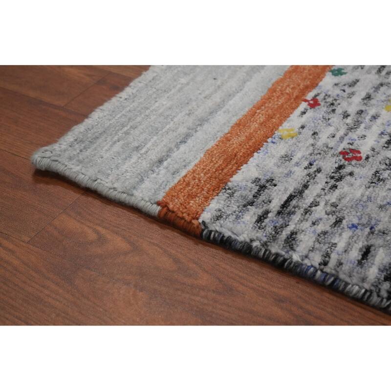 Hand Knotted Oriental Viscose Silk Carpet Tribal Tribal Greys & Charcoal Gabbeh Area Rug - 10' 0'' X 7' 8''