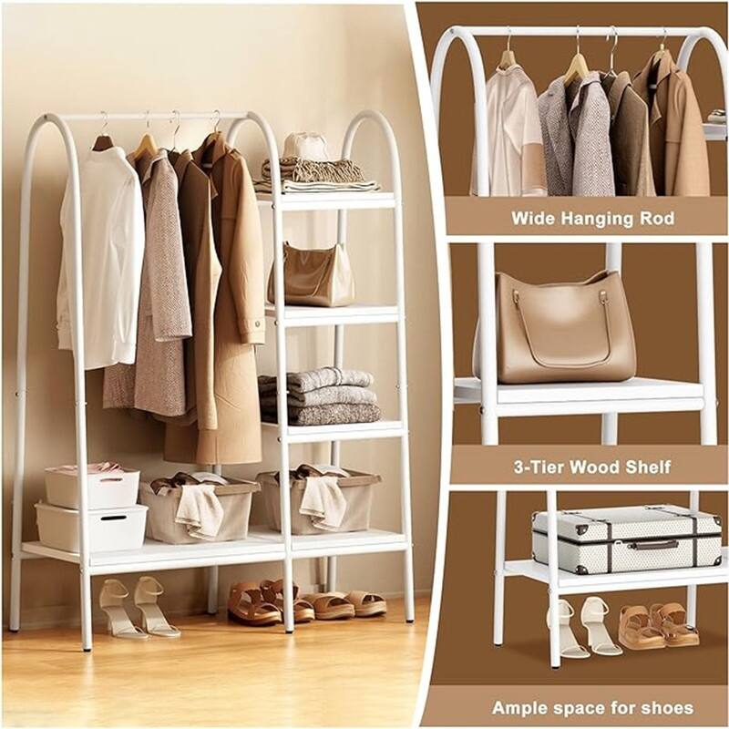 Metal Garment Rack with 4-Tier Wood Storage Shelves - 15.75"D x 39.4"W x 59"H