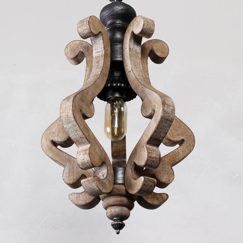 CurveCurio 1-Light Wood Light, Rustic Wood Pendant Light for Foyer Kitchen Island Light & Hallway Breakfast Area Chandelier,