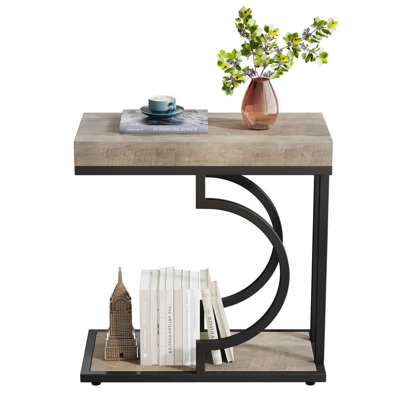 Modern Side Table, C Shaped End Table, Chairside Sofa Bedside Table for Living Room