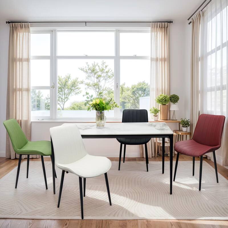 PU Leather Dining Chair with Metal Legs, Wave Pattern Upholstered Armless Chair Set of 4 for Kitchen, Restaurant, Living