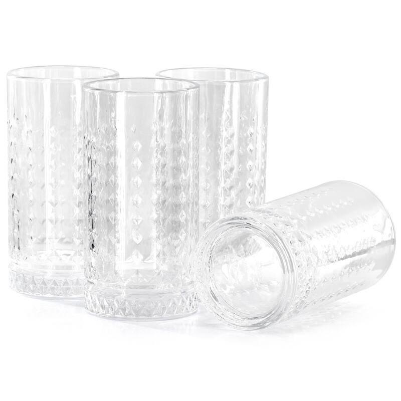 4 Piece 16 Ounce Teardrop Embossed Glass Tumbler Set