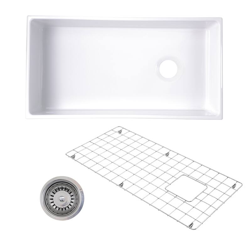 Highpoint Collection 36-inch Fireclay Farmsink with Grid and Drain - 36" x 19" x 10" - 36" x 19" x 10"