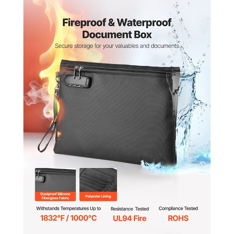 Fireproof Document Bag with Combination Lock Waterproof and Heat-Resistant Storage Case