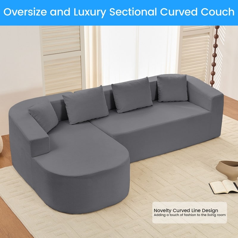 Mixoy 98 inch Chenille L Shape Sectional Sofa with Curved Chaise,Modern Cloud 3 Seater Sofa Couch