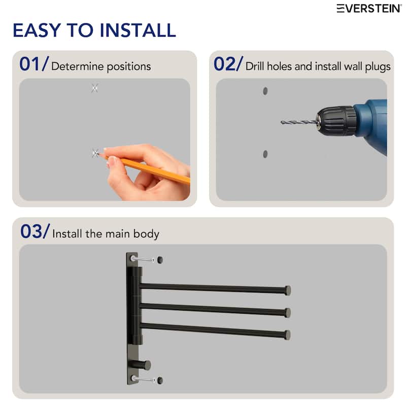 4-Arm Rust-Proof Swivel Towel Rack, 304 Stainless Steel with Hooks