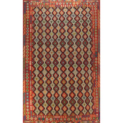 Tribal / Geometric Kilim Oriental Large Rug Flatweave Wool Carpet - 9'10"x 16'4"