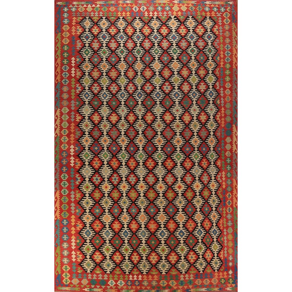 Tribal / Geometric Kilim Oriental Large Rug Flatweave Wool Carpet - 9'10"x 16'4"